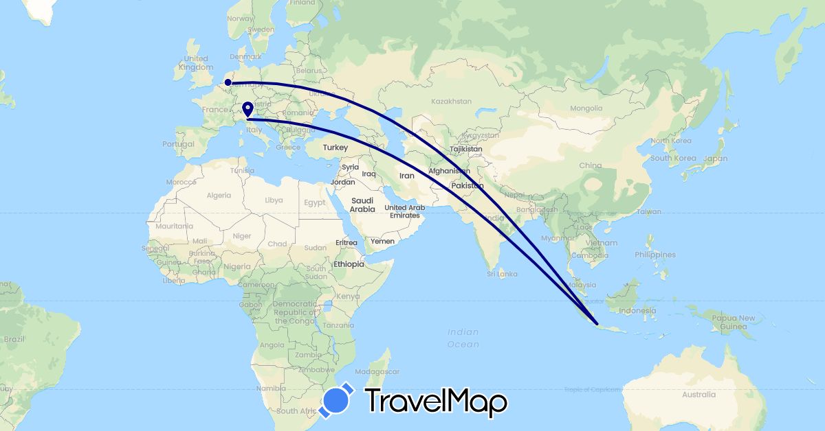 TravelMap itinerary: driving in Indonesia, Italy, Netherlands (Asia, Europe)